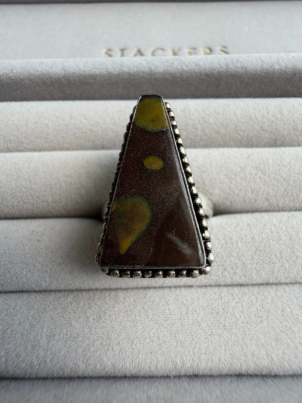 Handcrafted Sterling Silver 925 Triangular Mookaite Jasper Statement Ring